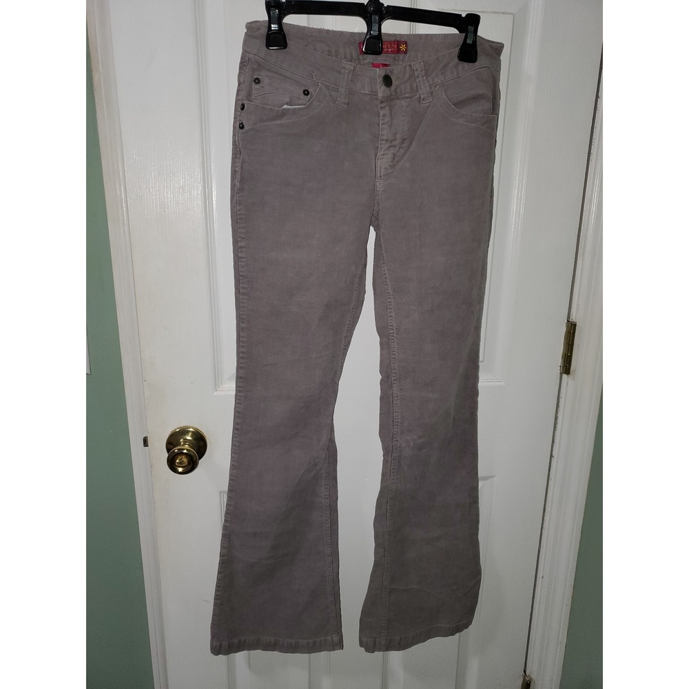 SO Stretch Corduroy Flare Pants Womens 7 Taupe Gray Mid Rise Five Pocket Casual